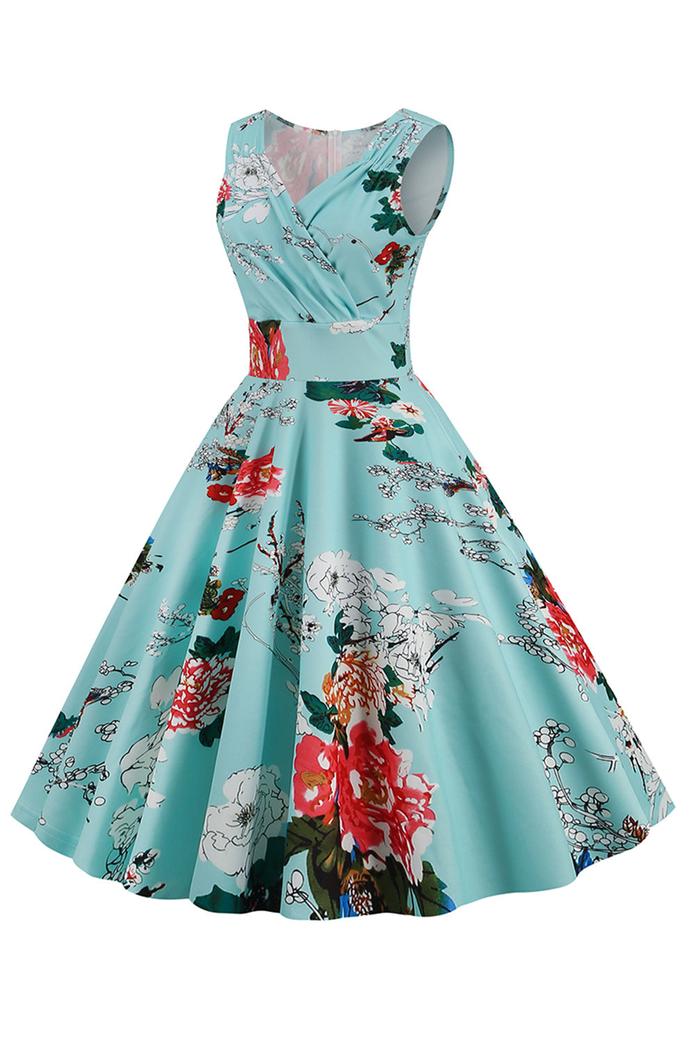 Lichtblauwe V Hals 1950s Vintage Jurk