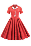 Retro Stijl Rode Plaid Jaren 1950 Jurk