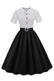 Zwart-wit Polka Dots Vintage jaren 1950 Jurk