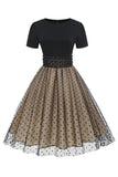 Zwarte Polka Dots Vintage jaren 1950 Jurk