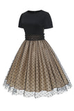 Zwarte Polka Dots Vintage jaren 1950 Jurk