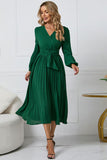 Lange Mouwen Groen Casual Jurk met Ruches