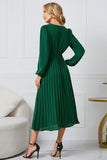 Lange Mouwen Groen Casual Jurk met Ruches