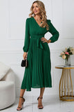 Lange Mouwen Groen Casual Jurk met Ruches