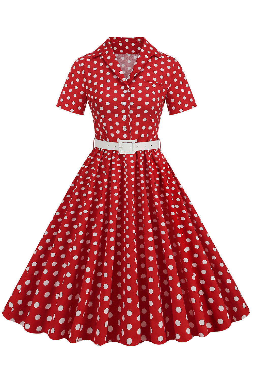 Hepburn Style V Hals Blauwe Polka Dots 1950s Jurk