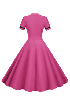 Fuchsia korte mouwen A Line 1950s jurk