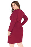 Bodycon V-hals plus size zwarte werkjurk met lange mouwen
