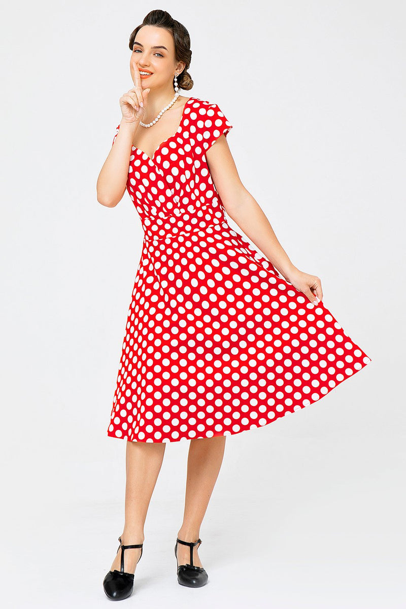 Afbeelding in Gallery-weergave laden, Rode kleine witte stip Swing jurk