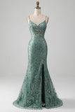 Spaghetti Staps Sparkly grijs groen Prom jurk met kralen