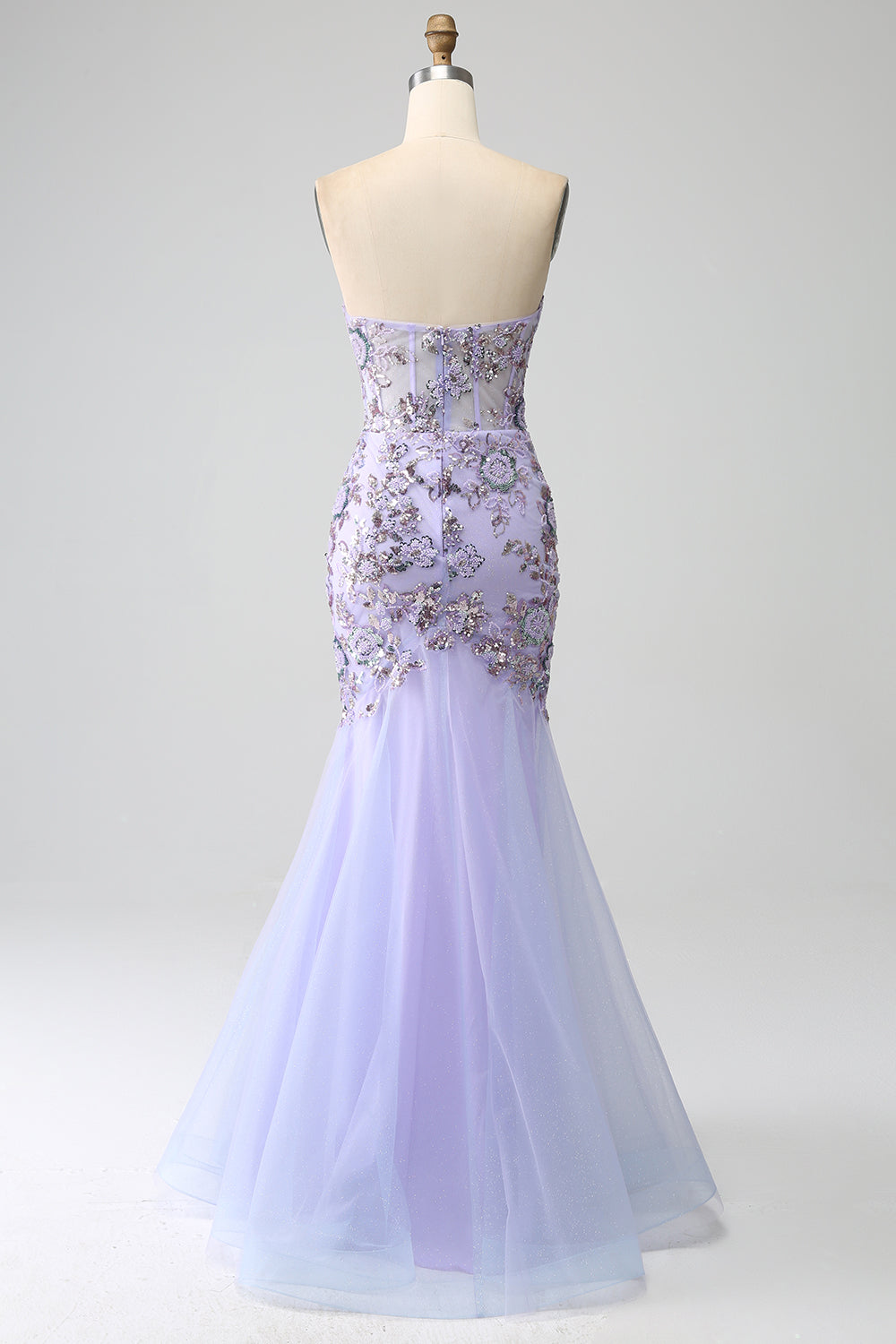 Zeemeermin strapless lavendel korset galajurk met kralen