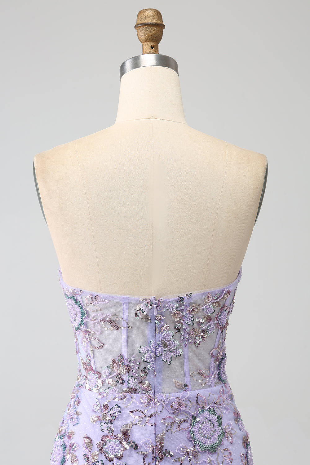 Zeemeermin strapless lavendel korset galajurk met kralen