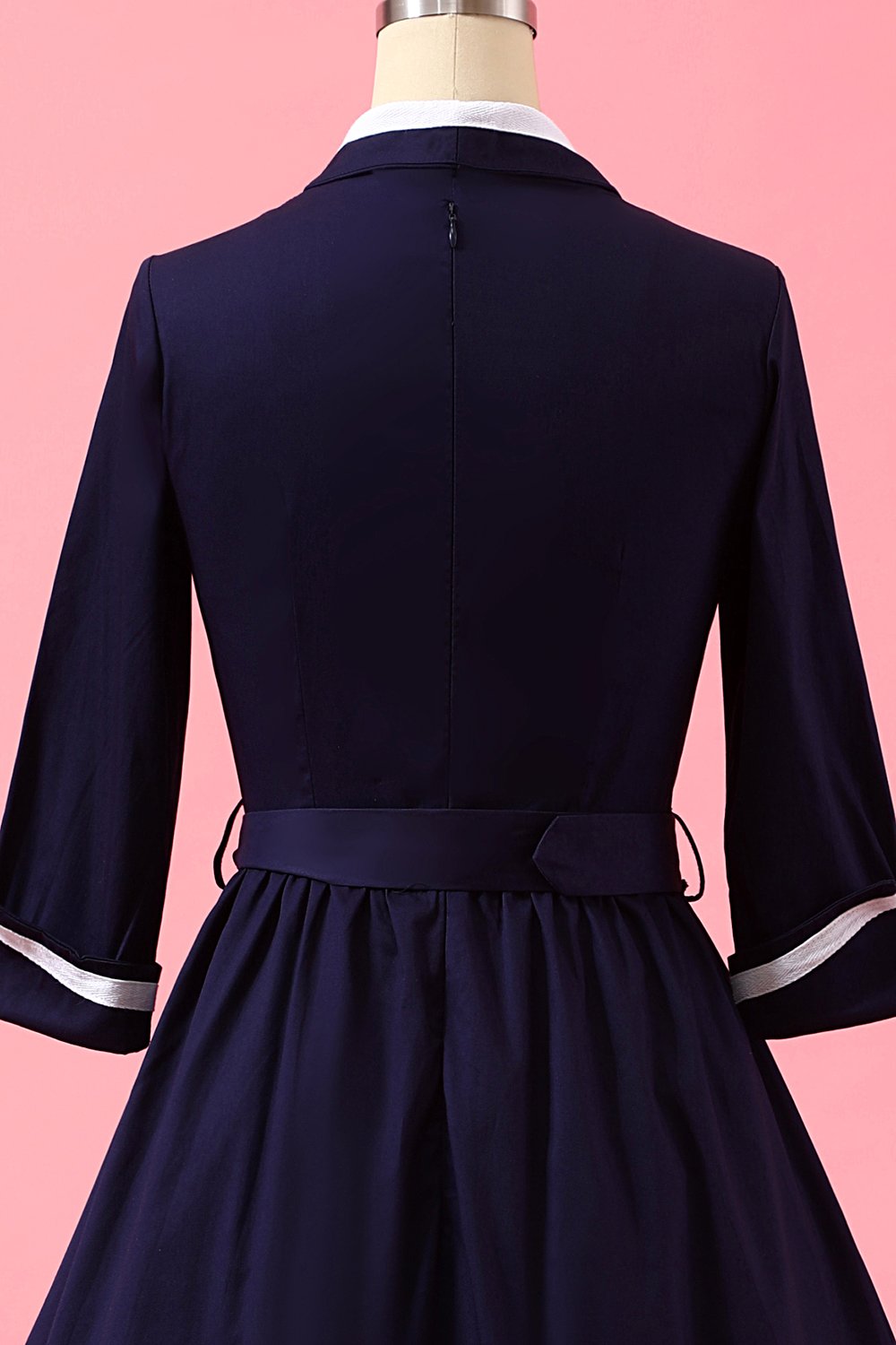casual marine blauwe patchwork  wikkeljurk met V-hals