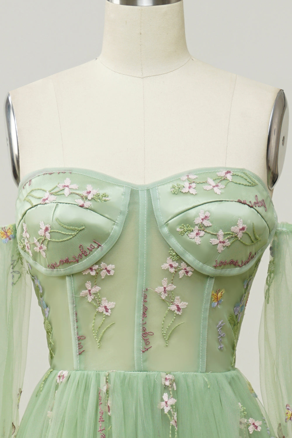 Green Off The Shoulder Lange Mouwen A-Line Galajurk