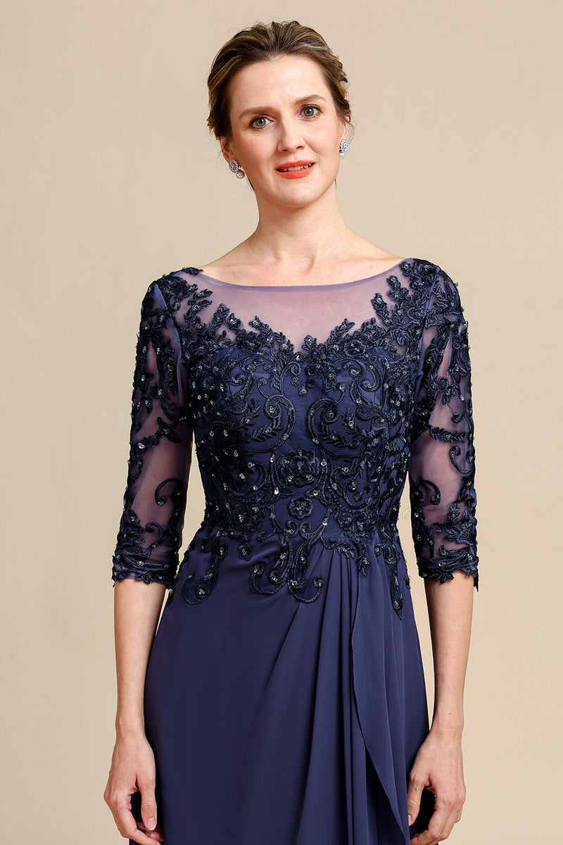 ZAPAKA Vrouwen Moeder Van Bruid Jurk Met Appliques Lange Mouwen Blauw A 