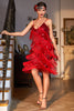 Afbeelding in Gallery-weergave laden, Sprankelende rode pailletten 1920s flapper jurk met 20s accessoires
