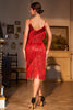 Afbeelding in Gallery-weergave laden, Sprankelende rode pailletten 1920s flapper jurk met 20s accessoires