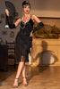 Afbeelding in Gallery-weergave laden, Sprankelende zwarte pailletten 1920s flapper jurk met 20s accessoires