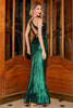 Afbeelding in Gallery-weergave laden, Sprankelende donkergroene spaghettibandjes lange galajurk met accessoire