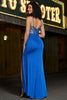 Afbeelding in Gallery-weergave laden, Kralen koningsblauwe zeemeermin Glitter korset Prom jurk met accessoire