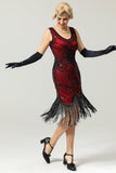 Rode en zwarte diepe V-hals Flapper jaren 1920 jurk