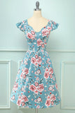 Blauwe Rose Floral Vintage Jurk