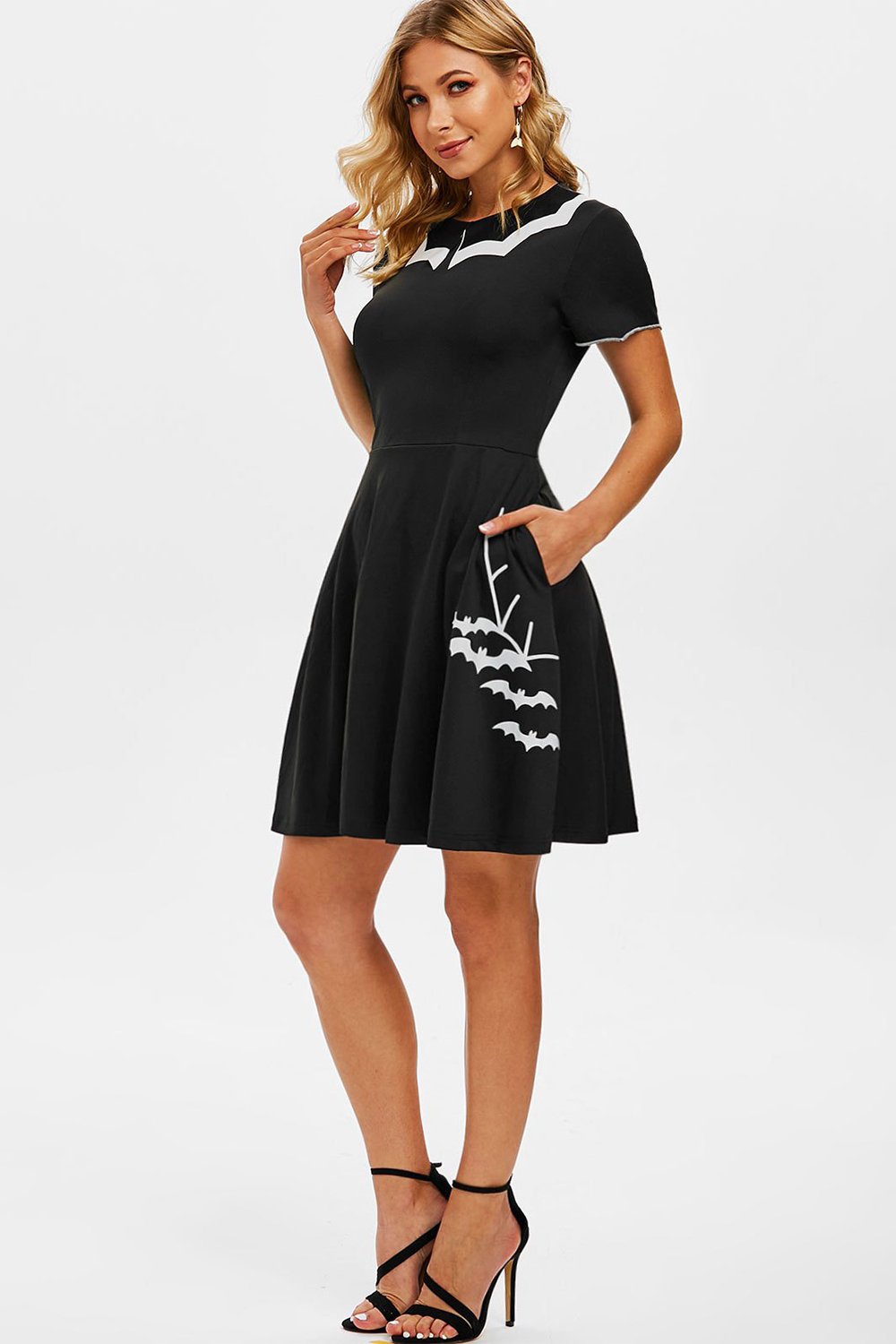 Zwarte Bat Print Halloween Jurk