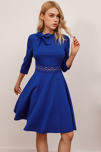 koningsblauwe vintage jurk met mouwen