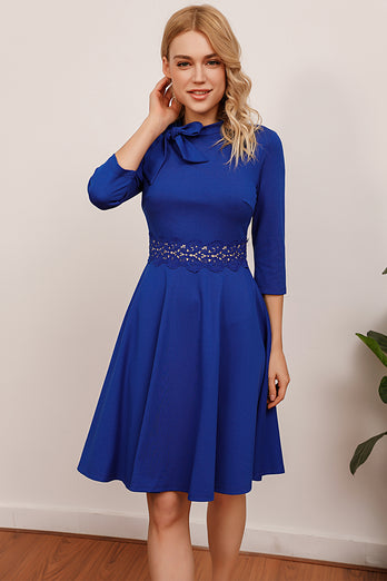 koningsblauwe vintage jurk met mouwen
