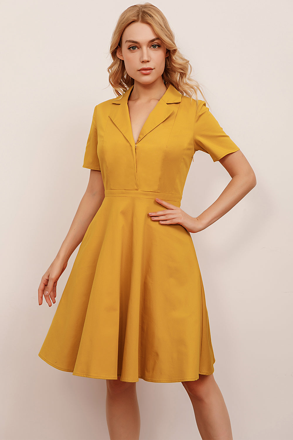 Gele Jaren 50 Jurk met Revers