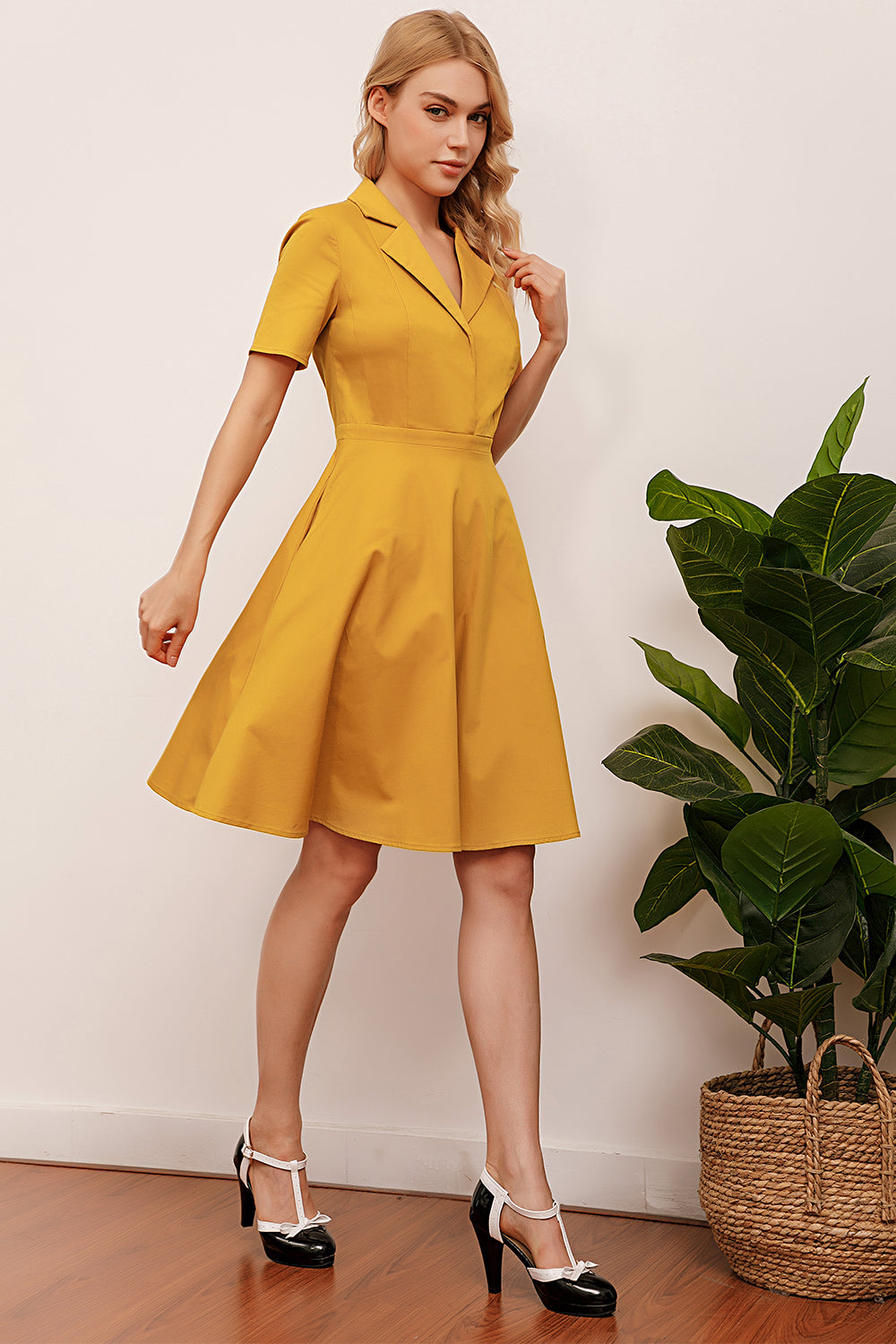 Gele Jaren 50 Jurk met Revers