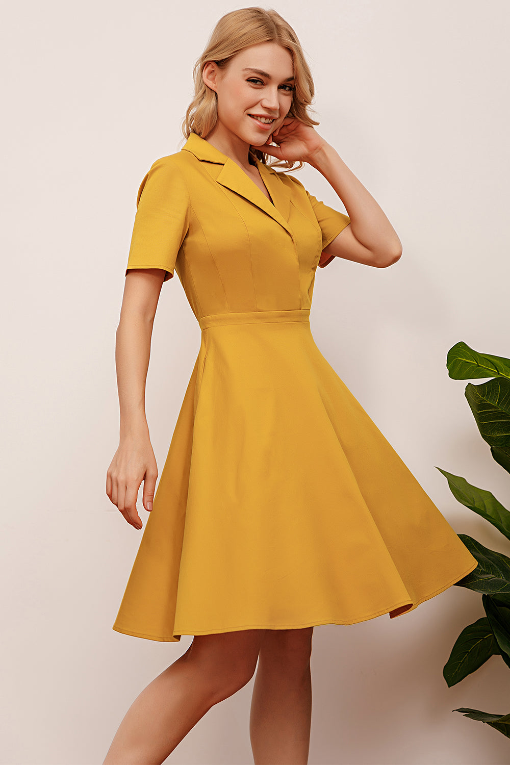 Gele Jaren 50 Jurk met Revers