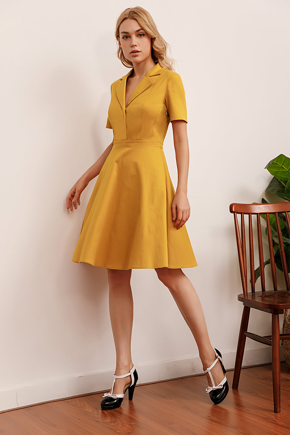 Gele Jaren 50 Jurk met Revers
