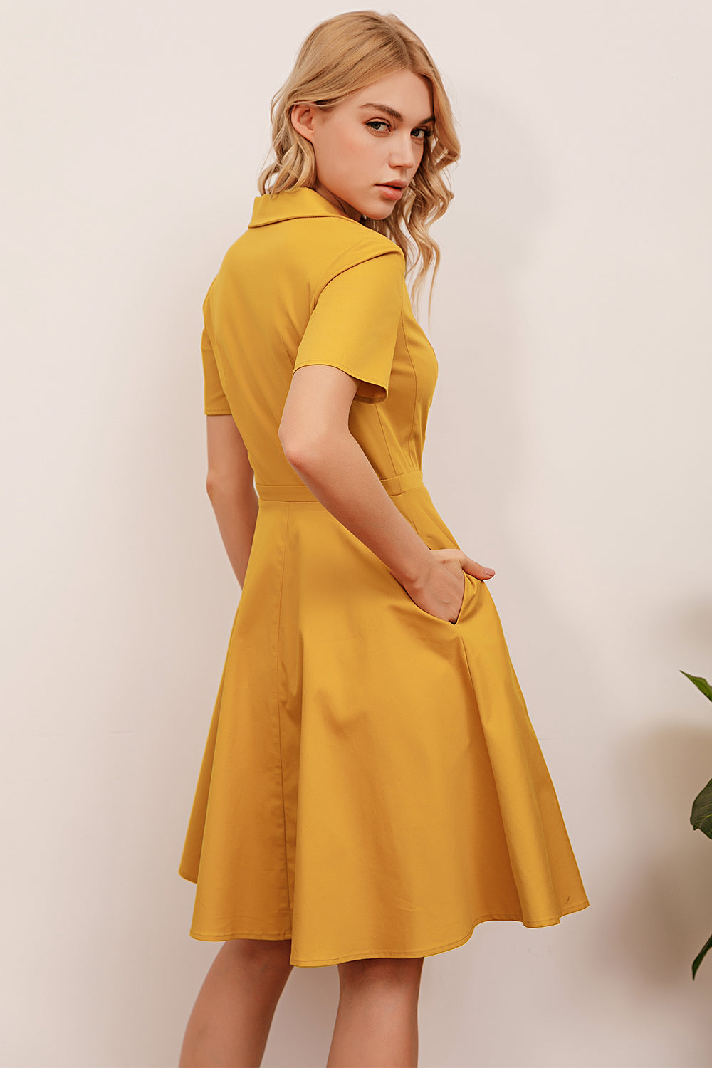 Gele Jaren 50 Jurk met Revers