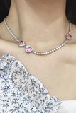 Roze Ronde Ketting met Hart Steentjes