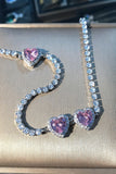 Roze Ronde Ketting met Hart Steentjes