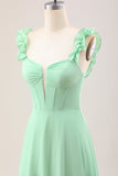 Groene A Line Off The Shoulder Corset Bruidsmeisje Jurk Met Ruches