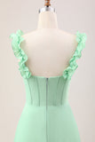 Groene A Line Off The Shoulder Corset Bruidsmeisje Jurk Met Ruches