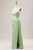 Groene schede korset strapless lange bruidsmeisjesjurk met split