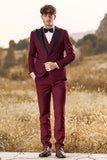 3 stuks Peak Lapel Burgundy heren galapakken