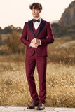 3 stuks Peak Lapel Burgundy heren galapakken