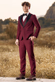 3 stuks Peak Lapel Burgundy heren galapakken