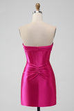 Fuchsia Bodycon Sweetheart satijnen korset korte Homecoming Jurk