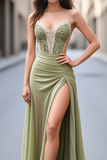 Groene zeemeermin spaghettibandjes appliques Prom jurk met split