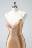 Gouden Bodycon Spaghetti Bandjes Ruched Beaded Homecoming Dress met Lace Up Back