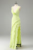 Afbeelding in Gallery-weergave laden, Lime diepe V-hals ruches bruiloft gast jurk met split