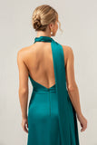 Peacock Sheath V-hals Backless Lange Bruidsmeisje Jurk met Split