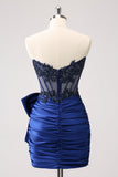 Sprankelende Navy Strapless Kralen Appliques Strakke Homecoming Jurk