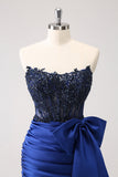 Sprankelende Navy Strapless Kralen Appliques Strakke Homecoming Jurk