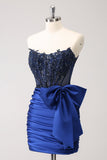 Sprankelende Navy Strapless Kralen Appliques Strakke Homecoming Jurk