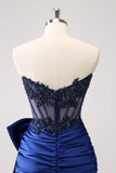 Sprankelende Navy Strapless Kralen Appliques Strakke Homecoming Jurk